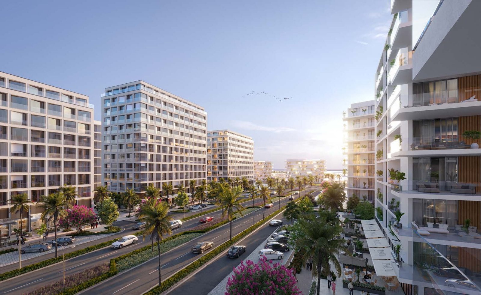 Luxury villas and residential spaces at North Bay Yas Acres with contemporary architecture and coastal surroundings